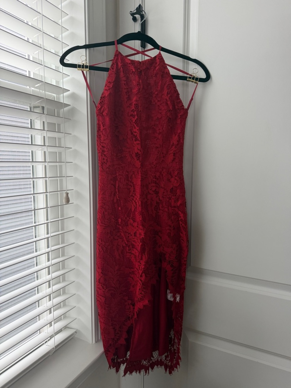 For Love & Lemons Red Lace Halter Evening Dress - Elegant Women's Cocktail Dress